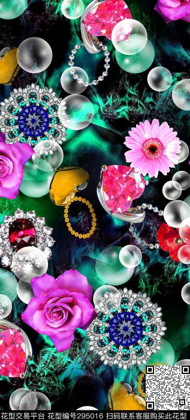 气泡花卉炫彩数码印花华亿平台下载（图片编号: 295016） - 瓦栏（Walan）