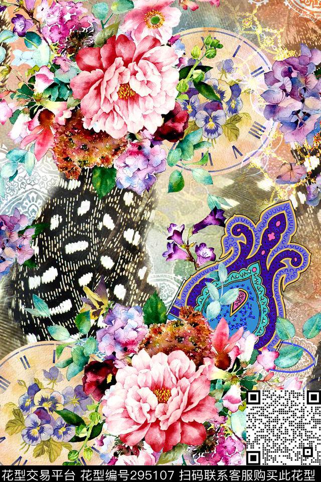 佩斯利涡旋纹豹纹手绘水彩数码印花华亿平台下载（图片编号: 295107） - 瓦栏（Walan）