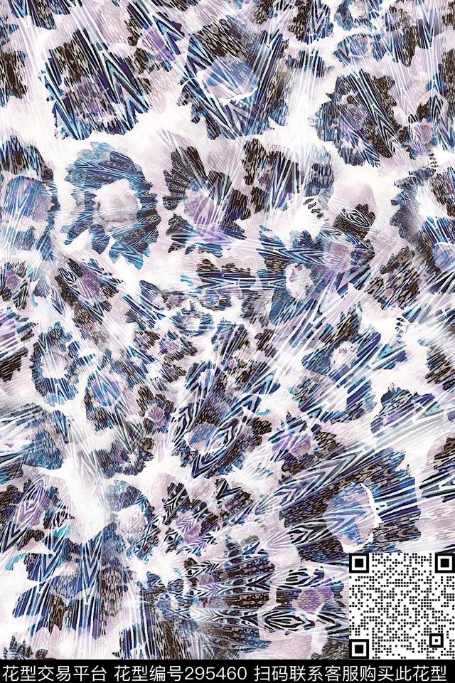 豹纹抽象花卉数码印花华亿平台下载（图片编号: 295460） - 瓦栏（Walan）