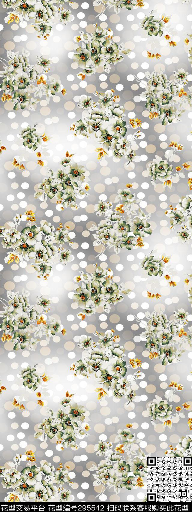 手绘水彩花卉几何圆点渐变传统印花华亿平台下载（图片编号: 295542） - 瓦栏（Walan）