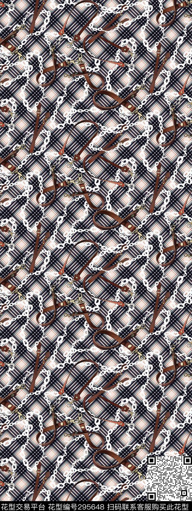 格纹皮带锁链数码印花华亿平台下载（图片编号: 295648） - 瓦栏（Walan）