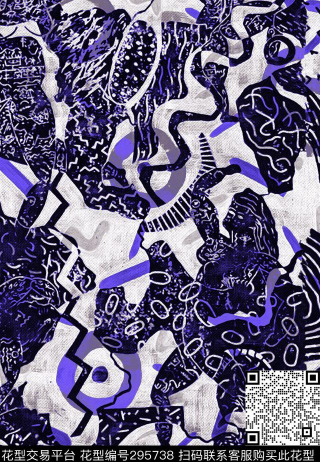非洲涂鸦几何线条抽象数码印花华亿平台下载（图片编号: 295738） - 瓦栏（Walan）