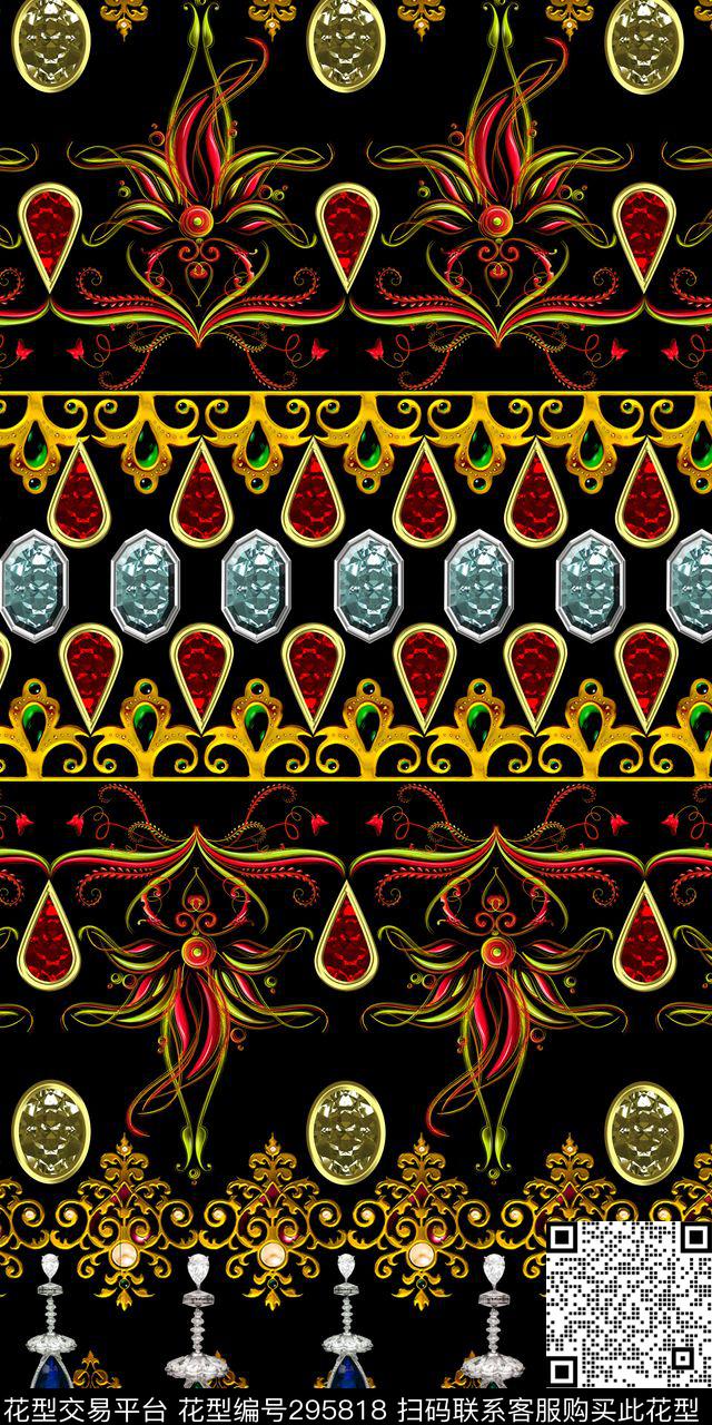 欧式宫廷复古宝石数码印花华亿平台下载（图片编号: 295818） - 瓦栏（Walan）
