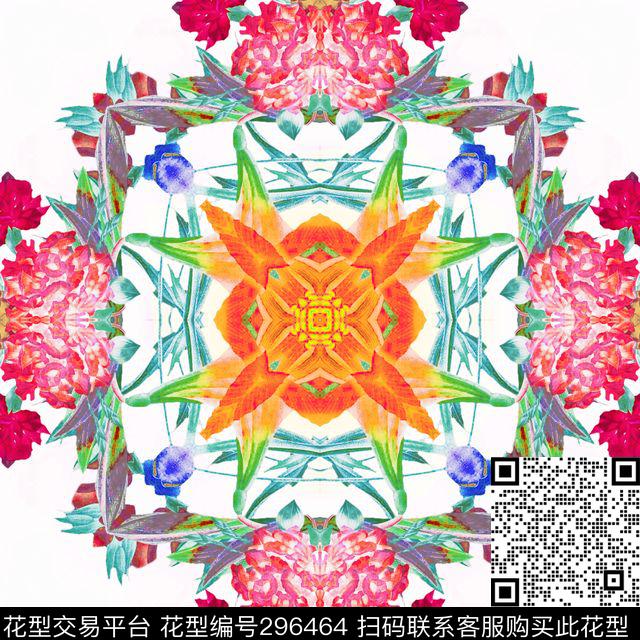 手绘水彩花卉复古数码印花华亿平台下载（图片编号: 296464） - 瓦栏（Walan）