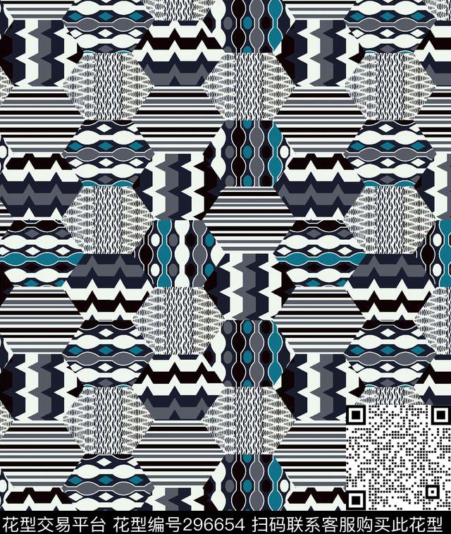 几何线条几何图像多彩传统印花华亿平台下载（图片编号: 296654） - 瓦栏（Walan）