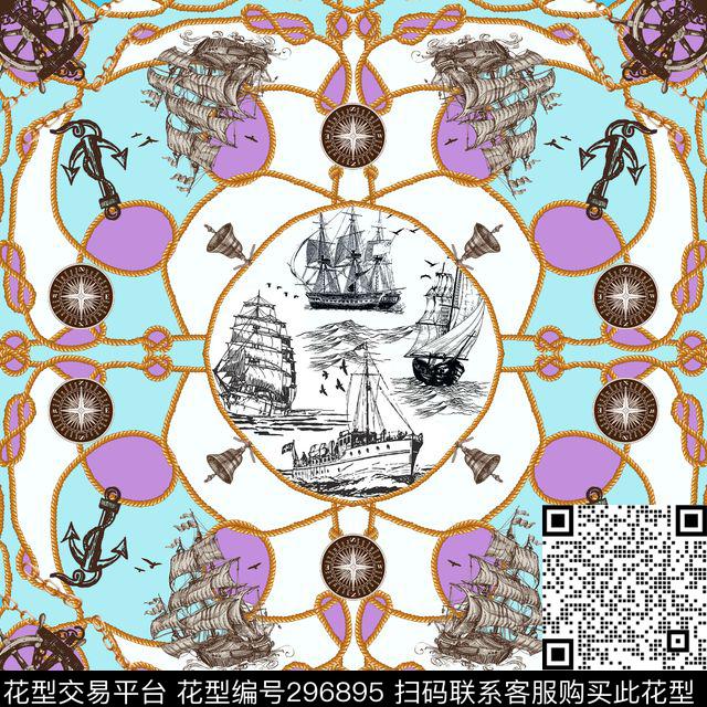 手绘船简约传统印花华亿平台下载（图片编号: 296895） - 瓦栏（Walan）