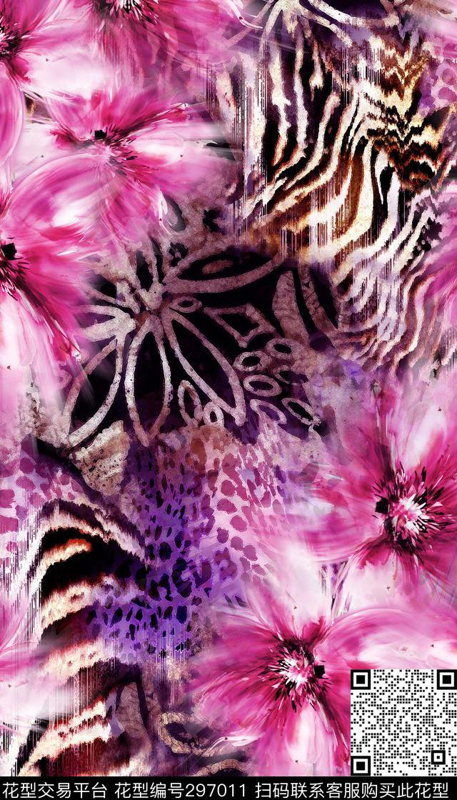 油画花卉斑马纹豹纹传统印花华亿平台下载（图片编号: 297011） - 瓦栏（Walan）