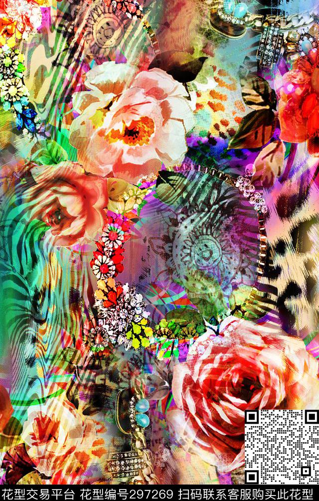 动物纹花卉数码印花华亿平台下载（图片编号: 297269） - 瓦栏（Walan）