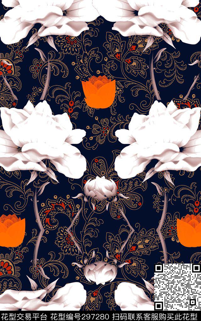 花卉数码印花华亿平台下载（图片编号: 297280） - 瓦栏（Walan）