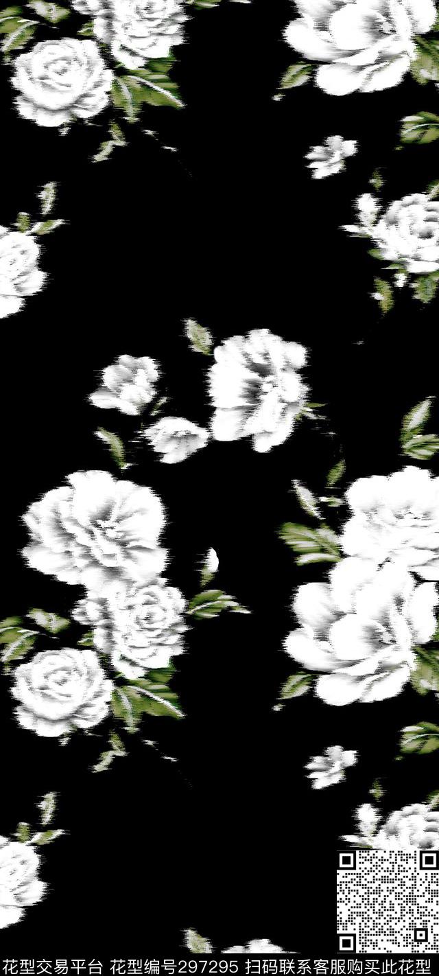暗底抽象花卉数码印花华亿平台下载（图片编号: 297295） - 瓦栏（Walan）
