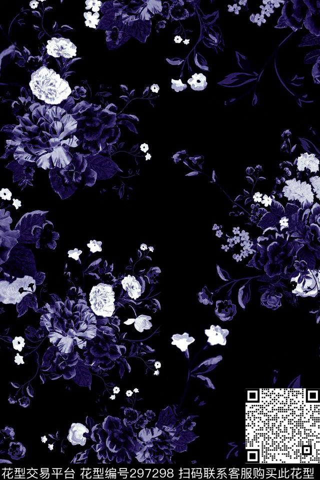 油画花卉暗底简约数码印花华亿平台下载（图片编号: 297298） - 瓦栏（Walan）