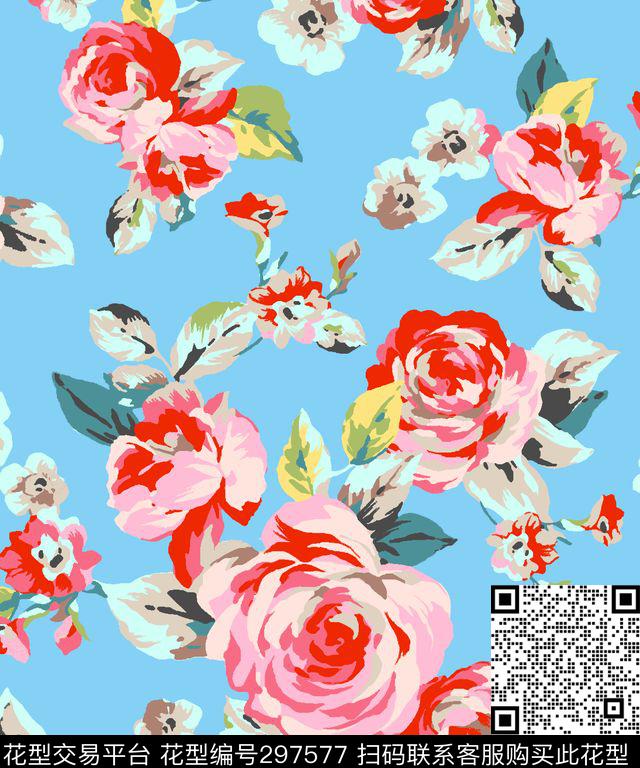 花卉素雅油画华亿平台传统印花华亿平台下载（图片编号: 297577） - 瓦栏（Walan）