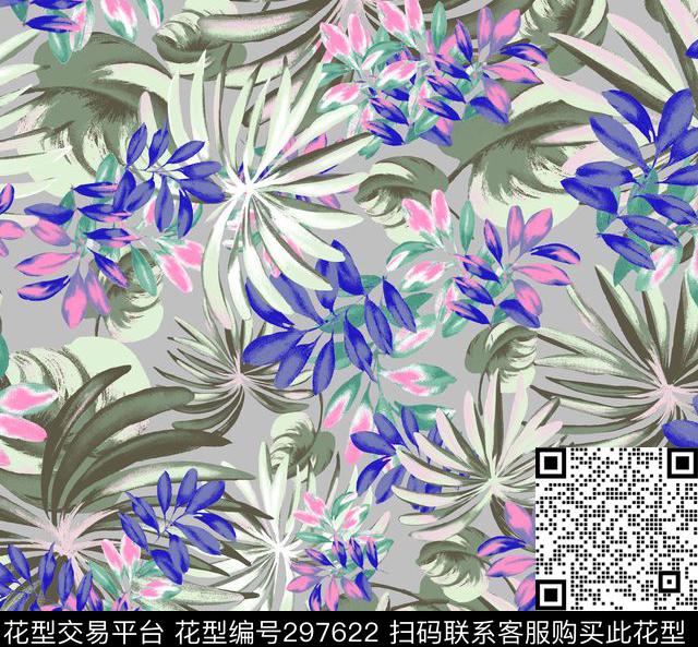 花卉水粉花卉绿植树叶传统印花华亿平台下载（图片编号: 297622） - 瓦栏（Walan）