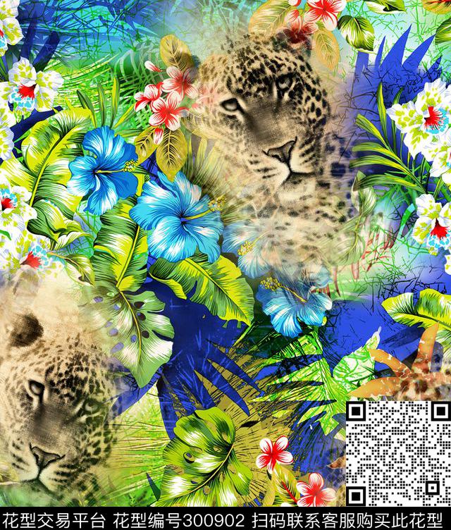 动物纹花卉数码印花华亿平台下载（图片编号: 300902） - 瓦栏（Walan）