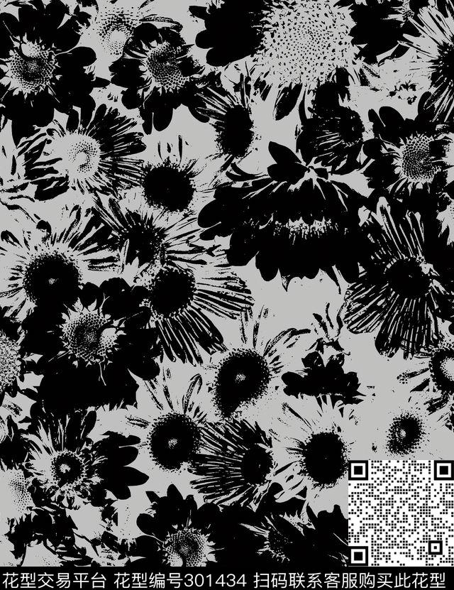 复古花卉向日葵传统印花华亿平台下载（图片编号: 301434） - 瓦栏（Walan）
