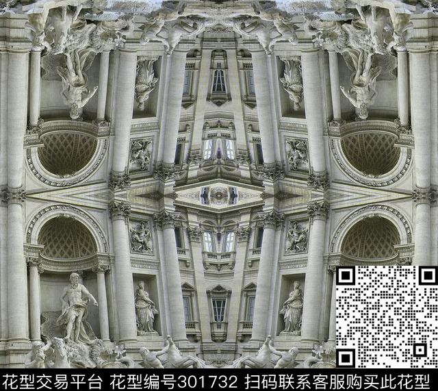景物复古建筑华丽数码印花华亿平台下载（图片编号: 301732） - 瓦栏（Walan）