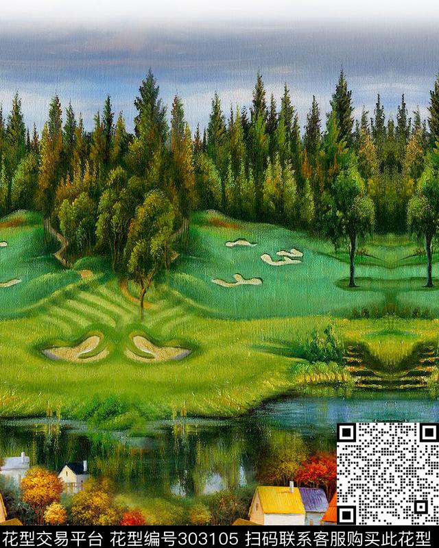 森林乡村风景数码印花华亿平台下载（图片编号: 303105） - 瓦栏（Walan）