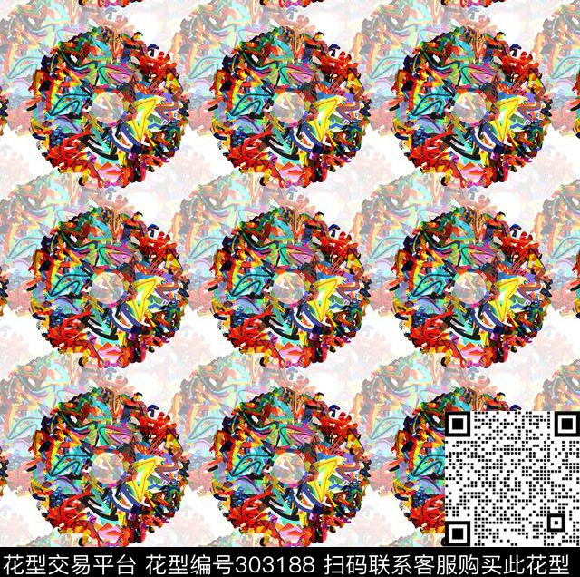 几何圆圈炫彩波普风数码印花华亿平台下载（图片编号: 303188） - 瓦栏（Walan）