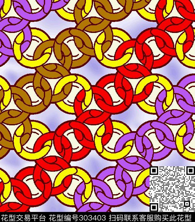 几何圆环多彩链条传统印花华亿平台下载（图片编号: 303403） - 瓦栏（Walan）