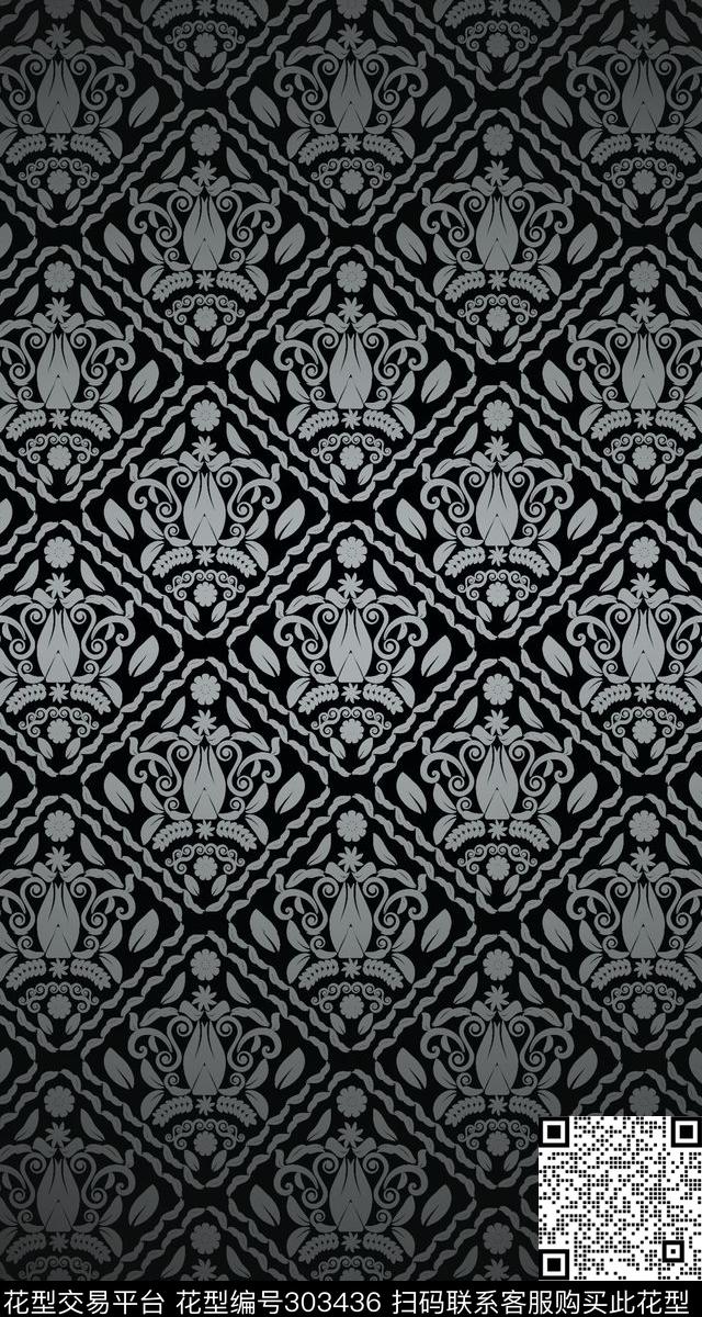几何菱格复古黑白传统印花华亿平台下载（图片编号: 303436） - 瓦栏（Walan）