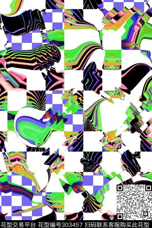 几何方格线条弯曲错觉多彩数码印花华亿平台下载（图片编号: 303457） - 瓦栏（Walan）