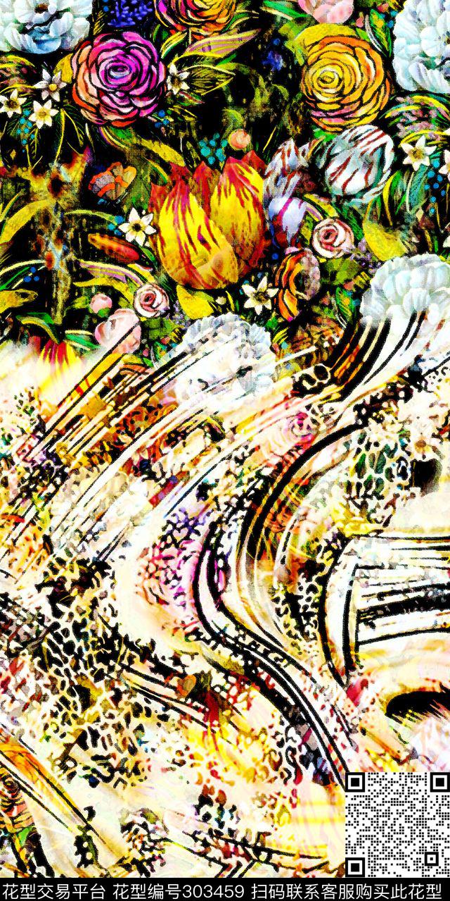 豹纹动物纹花卉数码印花华亿平台下载（图片编号: 303459） - 瓦栏（Walan）