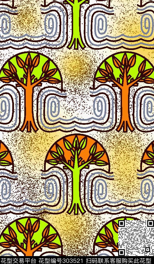 手绘水彩简约撞色传统印花华亿平台下载（图片编号: 303521） - 瓦栏（Walan）