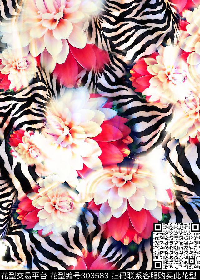 斑马纹花卉多彩数码印花华亿平台下载（图片编号: 303583） - 瓦栏（Walan）