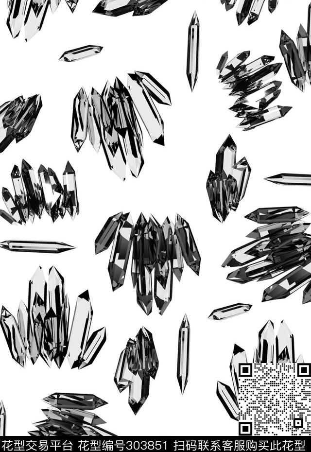 摄影写实水晶黑白数码印花华亿平台下载（图片编号: 303851） - 瓦栏（Walan）