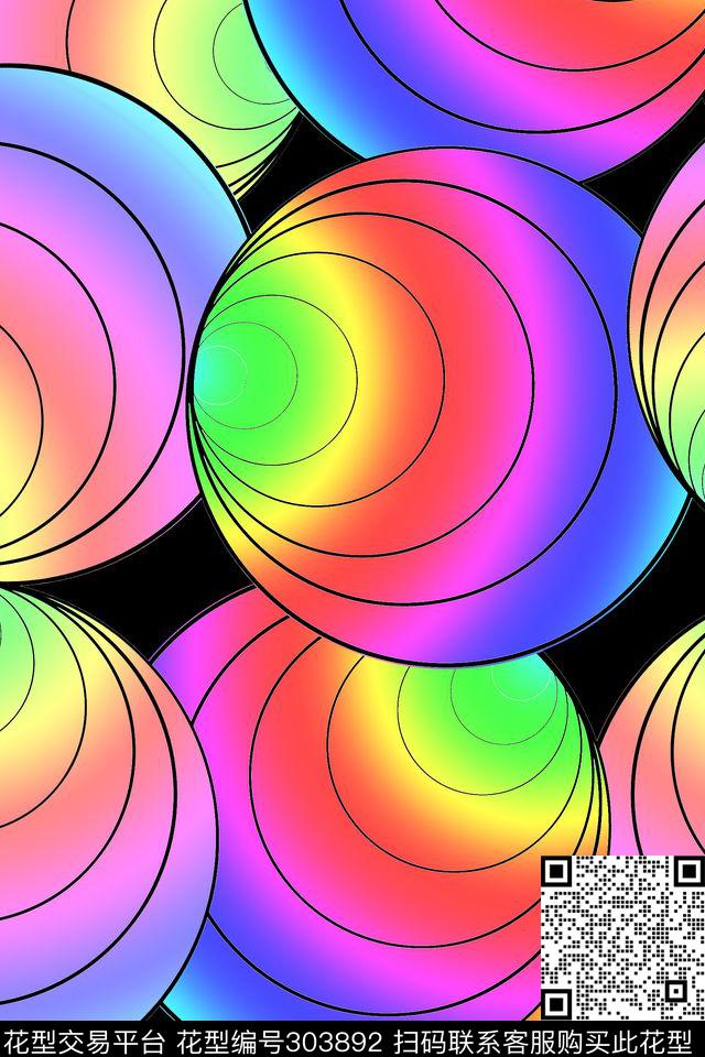 几何圆圈炫彩渐变数码印花华亿平台下载（图片编号: 303892） - 瓦栏（Walan）