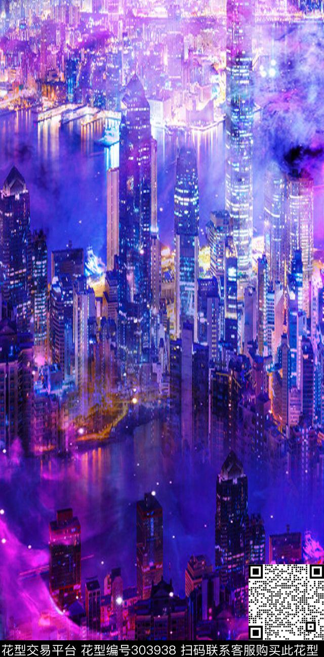 油画城市抽象数码印花华亿平台下载（图片编号: 303938） - 瓦栏（Walan）