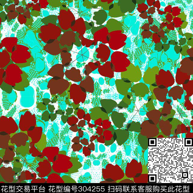 自然写意叶子色块数码印花华亿平台下载（图片编号: 304255） - 瓦栏（Walan）