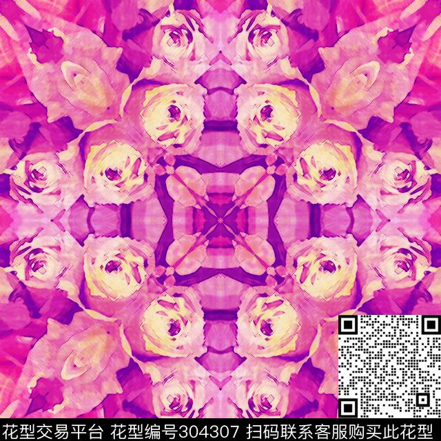 油画花卉对称唯美数码印花华亿平台下载（图片编号: 304307） - 瓦栏（Walan）