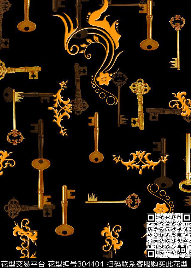 油画钥匙复古数码印花华亿平台下载（图片编号: 304404） - 瓦栏（Walan）