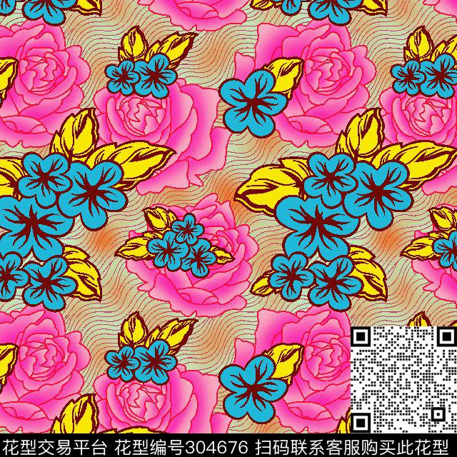 水彩花卉多彩平铺排列传统印花华亿平台下载（图片编号: 304676） - 瓦栏（Walan）