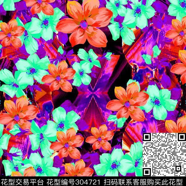 多彩小花油画花卉数码印花华亿平台下载（图片编号: 304721） - 瓦栏（Walan）