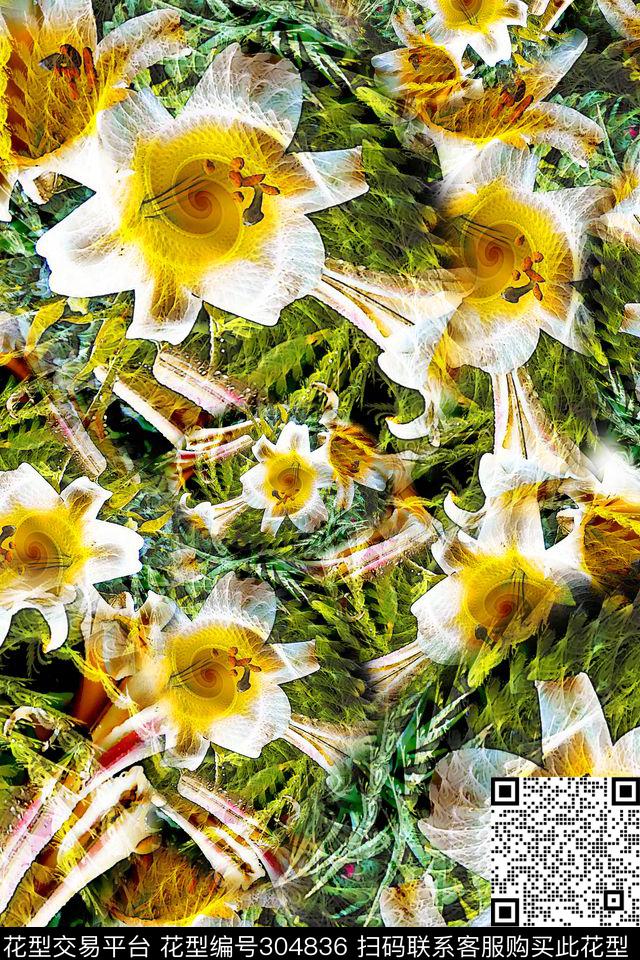 多彩花卉螺旋纹抽象数码印花华亿平台下载（图片编号: 304836） - 瓦栏（Walan）