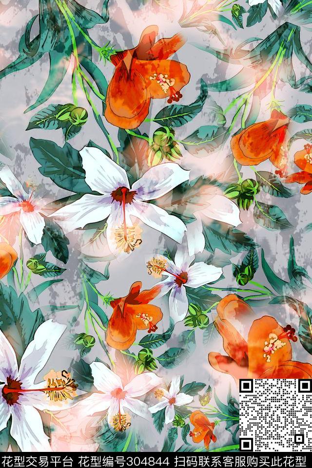 花卉百合植物数码印花华亿平台下载（图片编号: 304844） - 瓦栏（Walan）
