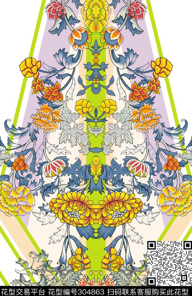 手绘水彩花卉描花多彩数码印花华亿平台下载（图片编号: 304863） - 瓦栏（Walan）