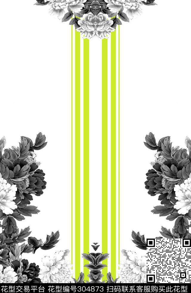 手绘花会横竖条纹复古数码印花华亿平台下载（图片编号: 304873） - 瓦栏（Walan）