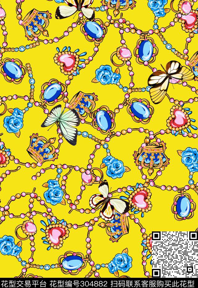 珠宝蝴蝶撞色数码印花华亿平台下载（图片编号: 304882） - 瓦栏（Walan）