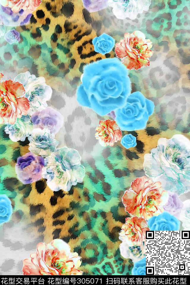 花卉豹纹植物数码印花华亿平台下载（图片编号: 305071） - 瓦栏（Walan）