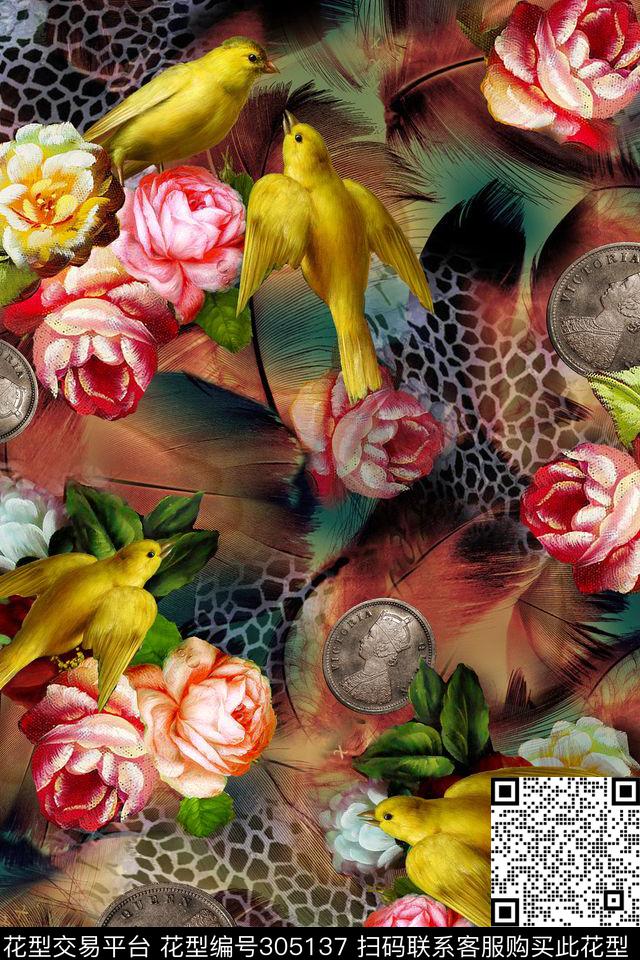 花卉植物豹纹数码印花华亿平台下载（图片编号: 305137） - 瓦栏（Walan）