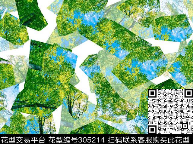 碎片花卉清新风景数码印花华亿平台下载（图片编号: 305214） - 瓦栏（Walan）