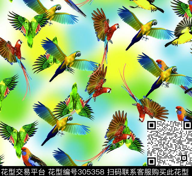 摄影写实鹦鹉炫彩数码印花华亿平台下载（图片编号: 305358） - 瓦栏（Walan）