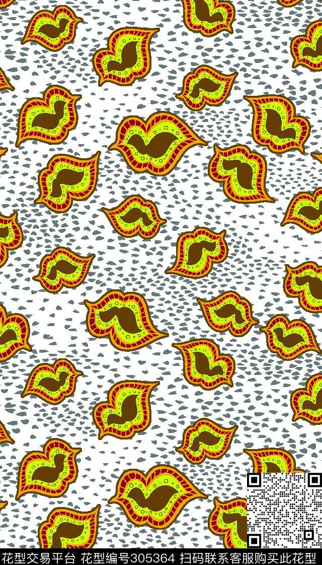 嘴唇几何波点简约传统印花华亿平台下载（图片编号: 305364） - 瓦栏（Walan）