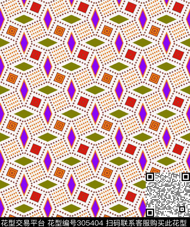 几何菱形多彩波点传统印花华亿平台下载（图片编号: 305404） - 瓦栏（Walan）