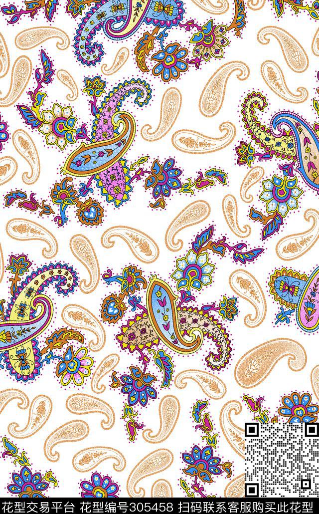 佩斯利涡旋纹复古花卉清新传统印花华亿平台下载（图片编号: 305458） - 瓦栏（Walan）