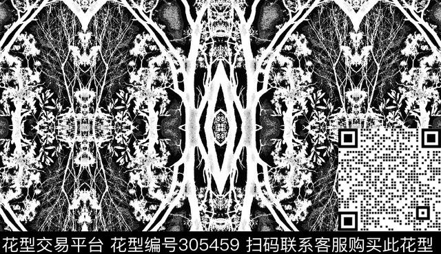 几何抽象黑白底数码印花华亿平台下载（图片编号: 305459） - 瓦栏（Walan）