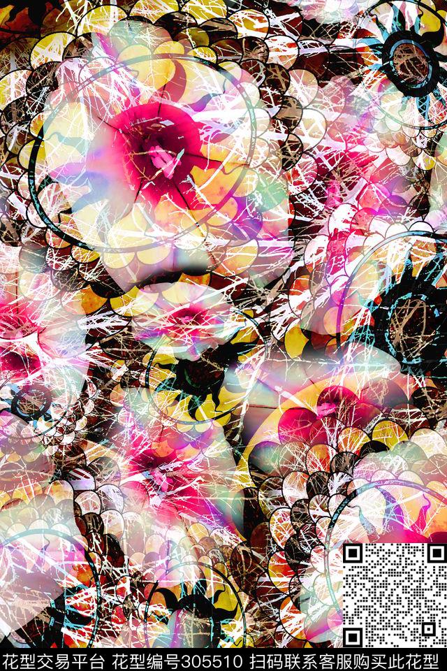 大理石纹花卉珠宝数码印花华亿平台下载（图片编号: 305510） - 瓦栏（Walan）